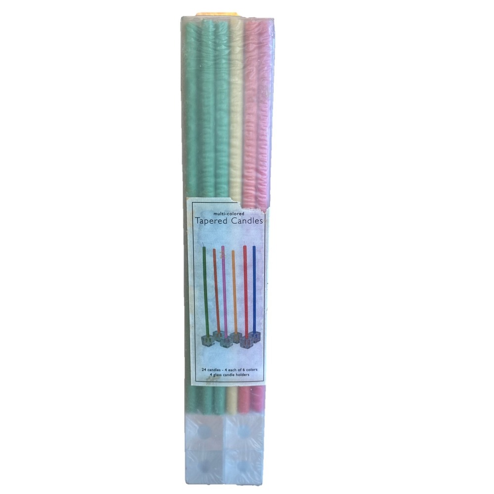 Lot of 24 Urban Outfitters Taper Dinner Candles Rainbow Colors 4 Glass Holders